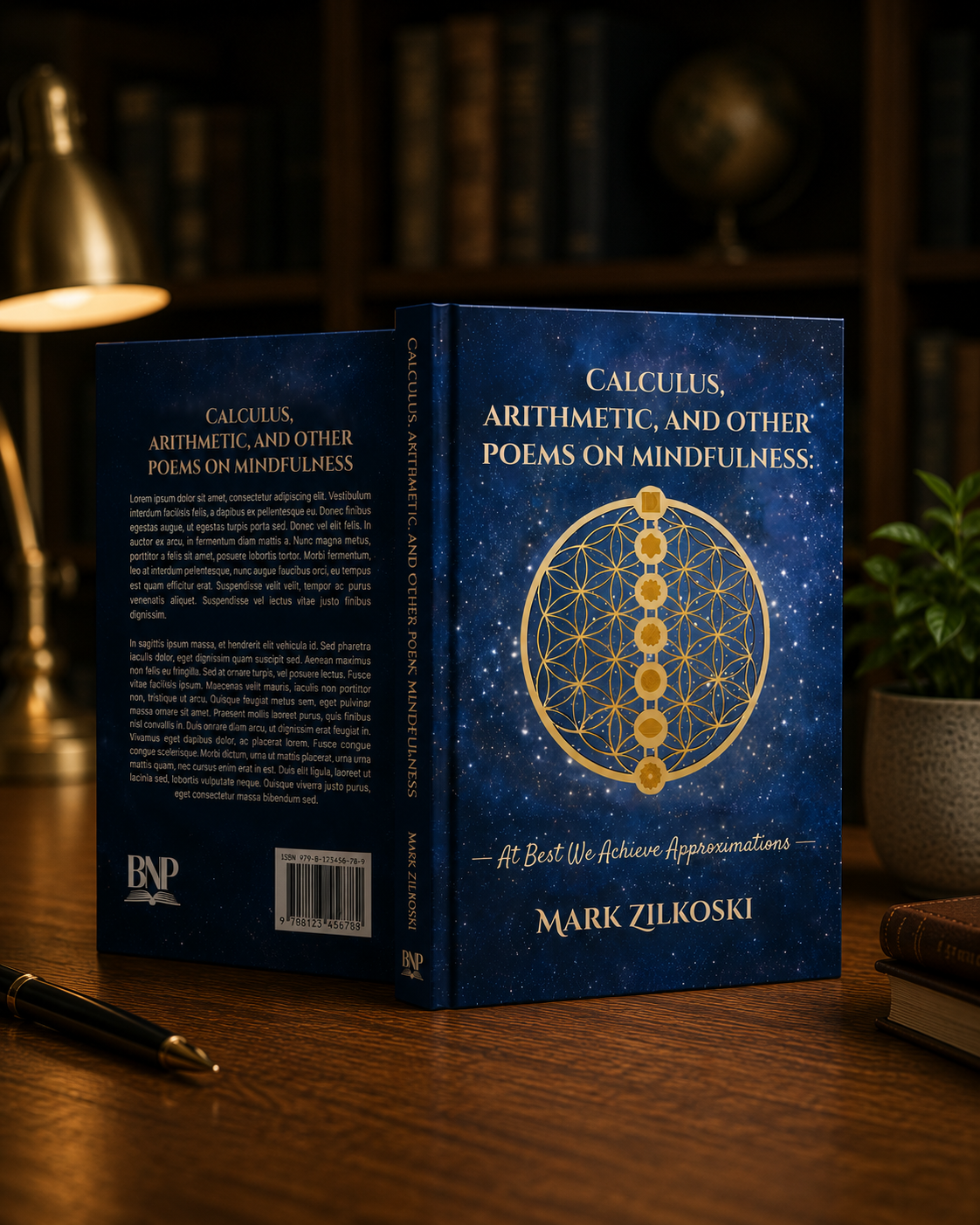 Book on desk in a candlelit library